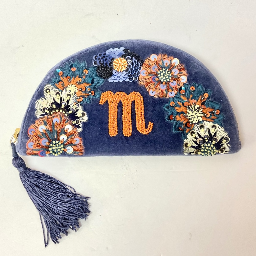 New Anthropologie Anna Harlow Russo Monogram Crescent Pouch Clutch Letter "M"